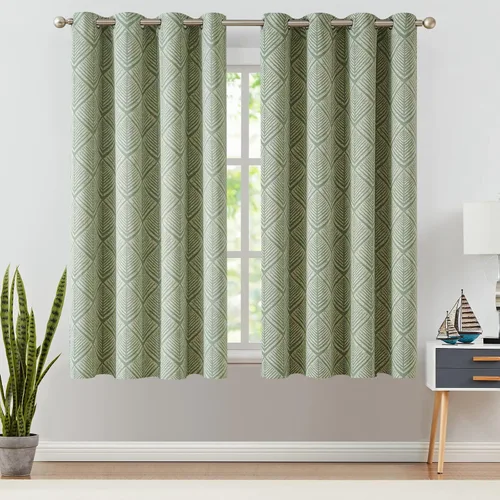 Vista 3 de jinchan Cortinas 80% opacas para dormitorio, cortinas con patrones geométricos para sala de estar, tratamientos de ventana para oscurecer
