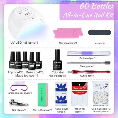 Vista 4 de JODSONE - Kit de esmalte de uñas de gel de 23 piezas, conjunto de esmalte de uñas de gel clásico de moda colorida, 3 botellas de capa base mate
