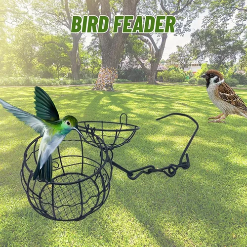 Vista 7 de Comedero colgante de metal para pájaros con ganchos, comederos de bolas de sebo para aves silvestres, jardín al aire libre