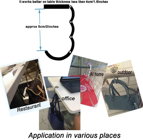 Vista 3 de Percha plegable para bolsa de mano con diseño de trébol de cuatro hojas, gancho para bolso plegable para mesa (negro)