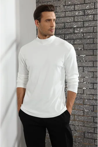 Vista 5 de Rela Bota Suéter de manga larga con cuello alto para hombre, diseño básico, elástico, ajustado