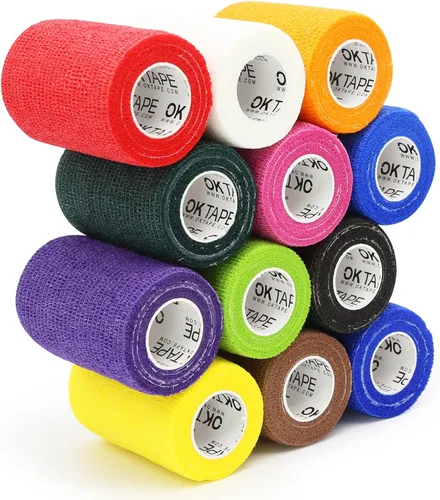 Vista 24 de OK TAPE Vendas Cohesivas Autoadherentes – 24 paquetes, 1 pulgada x 5 yardas, venda autoadhesiva no tejida para pulgar, dedo, muñeca, tobillo, cinta