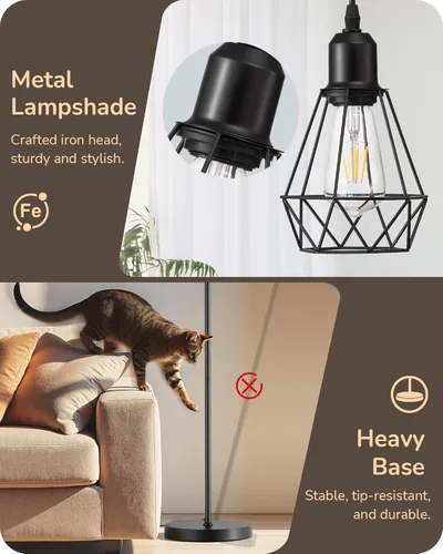 Vista 5 de EDISHINE Lámparas de pie de granja de 70 pulgadas para sala de estar, lámparas industriales de pie altas regulables, 3 bombillas LED Edison Negro