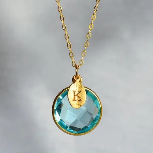 Vista 2 de Susabella Collar redondo con piedra natal, plata esterlina u oro de 18 quilates, personalizado con inicial, collar de moneda, regalo de dama
