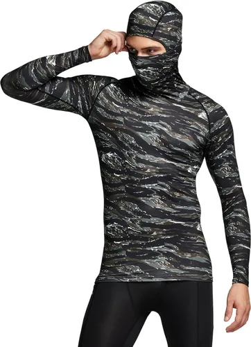 TSLA - Camisa térmica de compresión con capucha y pasamontañas para hombre, de manga larga, capa base para deportes de invierno, camiseta deportiva