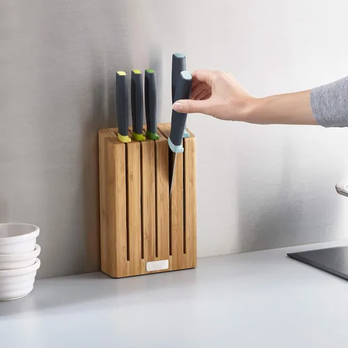 Vista 4 de Joseph Joseph Elevate - Juego de cuchillos de cocina japoneses de acero inoxidable de 6 piezas con bloque de bambú delgado