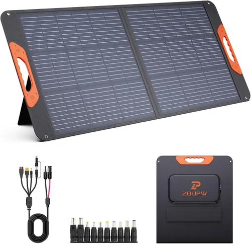 ZOUPW Panel solar portátil de 100 W con cable 5 en 1, 23.5% de eficiencia, cargador solar plegable mono para Jackery 300/Ecolow