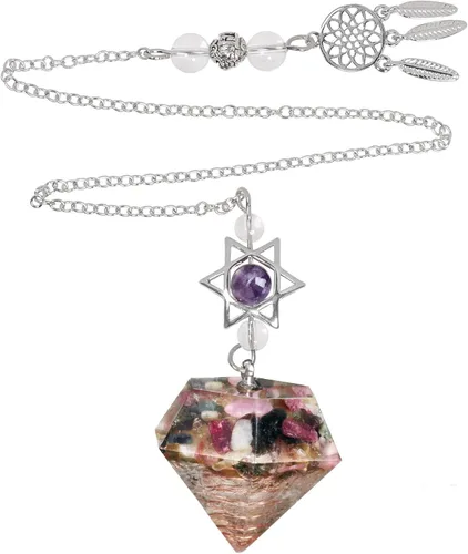 Vista 10 de Rockcloud Péndulo de piedra para meditación de división de radiestesia, reiki, curación, equilibrio de energía con atrapasueños, lapislázuli