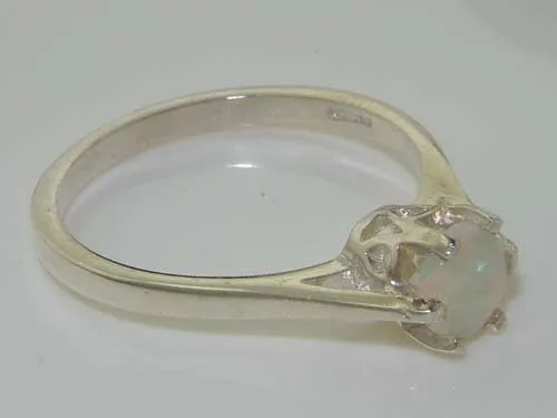 Vista 4 de Anillo solitario de plata de ley 925 con ópalo natural para mujer, tallas 4 a 12