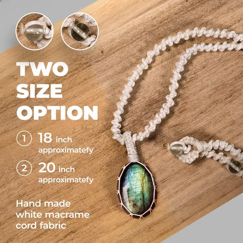 Vista 5 de Collar de cristal con colgante de piedra, amuleto para curación de chakras, joyería unisex hecha a mano con bolsa de regalo, cordón de macramé