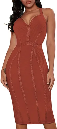 whoinshop Vestido de fiesta para mujer con cuello en V y cuello en V