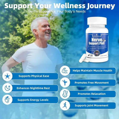 Vista 4 de Nerve Support Plus, suplemento nervioso alfa-lipoico, extracto de cúrcuma ácida, B12, vitaminas y mezcla de hierbas para fortalecer la salud