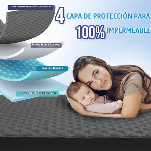 Vista 3 de HYLEORY Protector de colchón impermeable tamaño Full XL, cubierta de colchón acolchada transpirable, protector de colchón ajustado impermeable Blanco