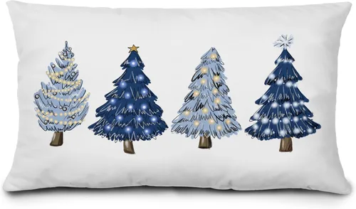 Vista 12 de KEUSPI Decoración Costera de Navidad - Fundas de almohada azules con árbol de Navidad de 12 x 20 pulgadas, fundas de almohada de Navidad