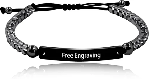 Pulsera de identidad personalizada para mujeres y hombres, hecha a mano con cuentas de hematita negra, pulsera ajustable para mejor amigo, niñas y