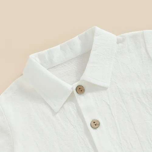 Vista 4 de Karuedoo Conjunto de 2 piezas de ropa de algodÃ³n y lino de manga corta con botones y pantalones cortos para el verano