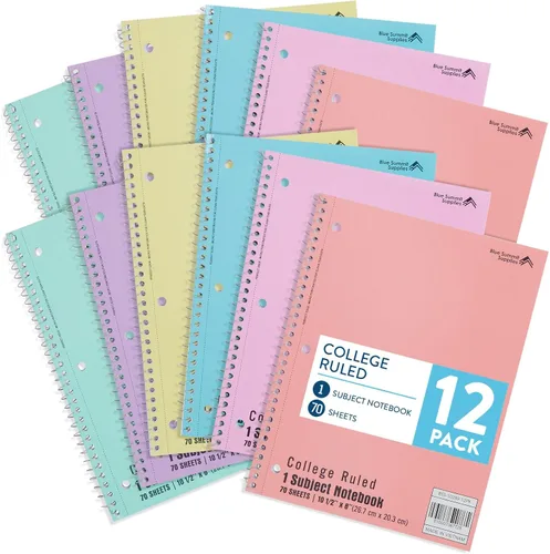 Vista 9 de Blue Summit - Cuaderno de espiral pastel con rayas universitarias, cuadernos escolares de una materia, cuadernos perforados a granel, libro escolar