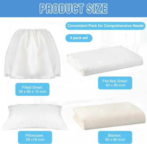 Vista 2 de SmoothNovelty Juego de 4 Sábanas de Cama de Hospital, Sábanas Estándar de Punto Suave de Calidad, Incluye Sábana Bajera Ajustable, Funda de Edredón