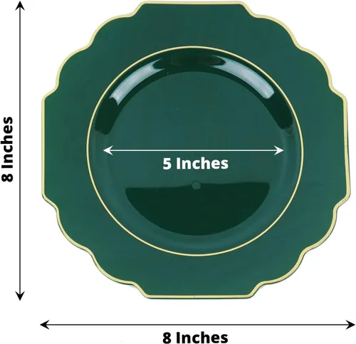 Vista 3 de Efavormart - Paquete de 10 platos de postre de plástico duro verde esmeralda de 8 pulgadas, vajilla desechable, platos barrocos resistentes