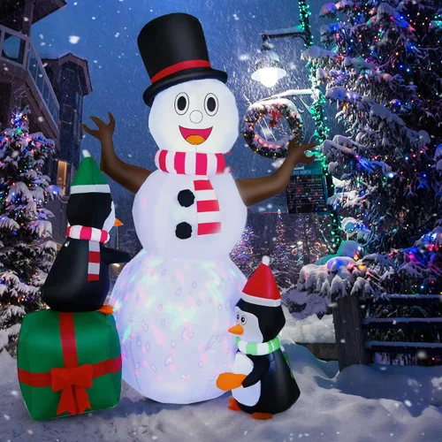 Vista 2 de Muñeco de nieve inflable de Navidad de 6 pies con pingüinos para decoración al aire libre, luces LED integradas, decoraciones inflables de Navidad