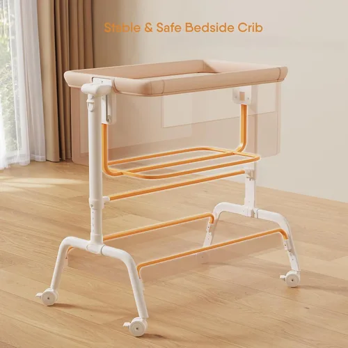 Vista 3 de Moisés de bebé 3 en 1, moisés mecedor, moisés de noche para bebé, cuna estable y segura para recién nacido y bebé, 6 alturas ajustables con ruedas