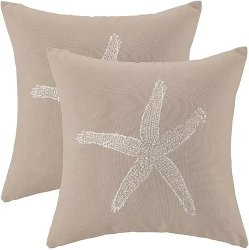 Vista 14 de AEIOAE Juego de 2 fundas de almohada costeras de 16 x 16 pulgadas, fundas de cojines decorativos náuticos de playa con estrellas de mar negras
