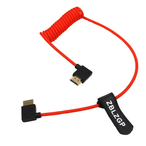 Vista 21 de Cable HDMI en espiral 8K ángulo derecho izquierdo tipo A HDMI 2.1 Cable para cámaras Sony Canon R5 Nikon Blackmagic Pocket Cinema