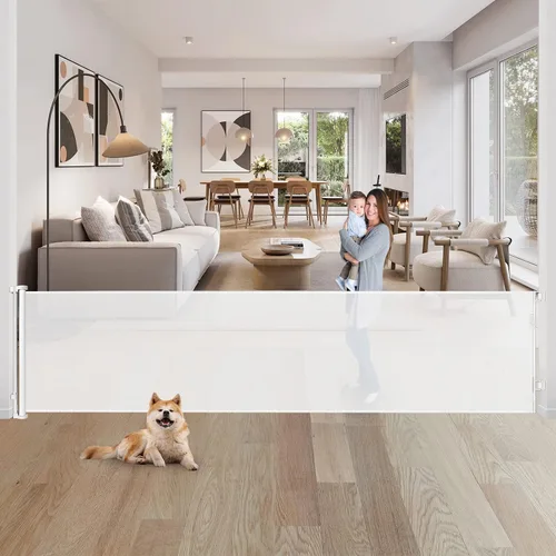 Vista 14 de Puertas de bebé extra anchas de 100 pulgadas para gran apertura, puerta retráctil para interiores para perros, puertas para cachorros para la casa