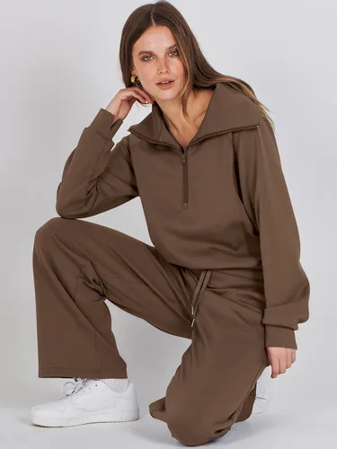 Vista 7 de ANRABESS Women 2 Piece Outfits Sweatsuit Set 2023 Fall Oversized Half Zip Sweatshirt Wide Leg Sweatpant Lounge Set Tracksuit