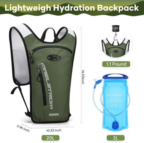 Vista 4 de Maelstrom Hydration Backpack, Hiking Backpack with 2L Water Bladder, Running Hydration Vest for Cycling Hiking Rave for Men Women
