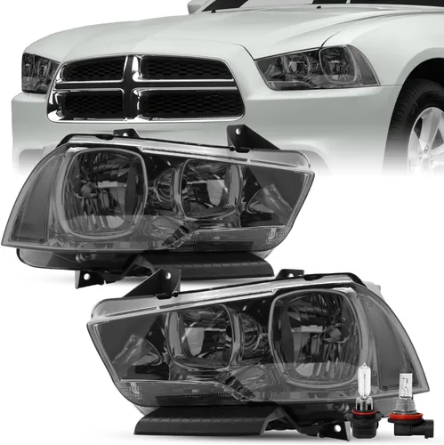 Vista 14 de SOCKIR Juego de montaje de faros delanteros compatible con Dodge Charger 2011 2012 2013 2014 Faro halógeno de repuesto negro con reflector ámbar