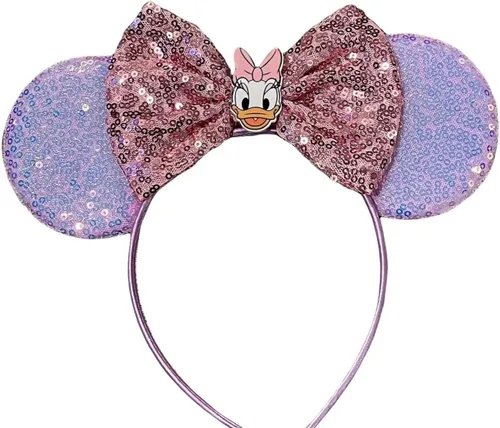 CLGIFT Orejas de princesa Minnie, elige tu color, orejas de Minnie de flores, orejas de Minnie florales, orejas de ratón brillantes moradas (pato