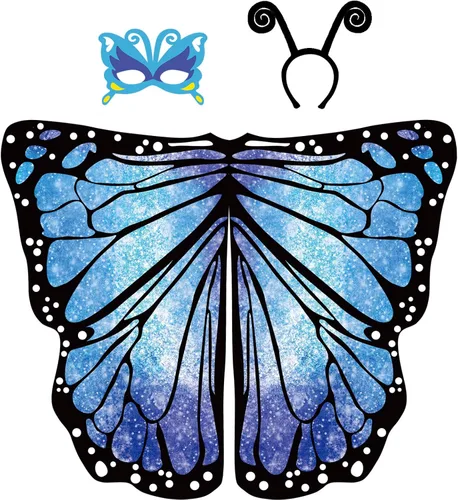 D.Q.Z Chal de alas de mariposa de hadas para niñas, capa y máscara de diadema de arco iris, Halloween, fiesta de disfraces