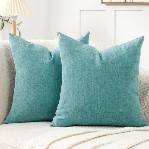 Vista 22 de Jepeak - Juego de 2 fundas de almohada de lino de arpillera de 16x16 pulgadas, fundas decorativas estilo casa de campo rústicas, neutras, cuadradas