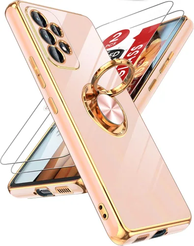 Vista 147 de LeYi para Funda de Teléfono Samsung Galaxy A13-5G: Protector de Pantalla de Vidrio Templado, Soporte Magnético Giratório de Anillo 360°, Borde Negro