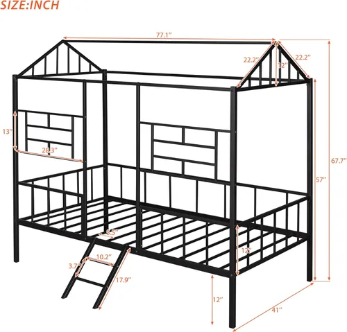 Vista 2 de Harper & Bright Designs Junoir - Cama tipo loft de metal tamaño individual para niños, cama baja con techo y escalera, cama tipo loft individual