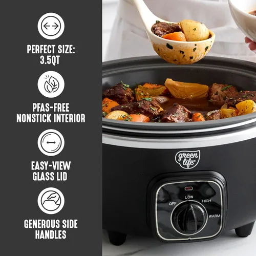 Vista 7 de GreenLife 3.5QT Olla de cocción lenta, cerámica antiadherente sin PFAS ni tóxicos, recipiente interior extraíble, programable, función mantener