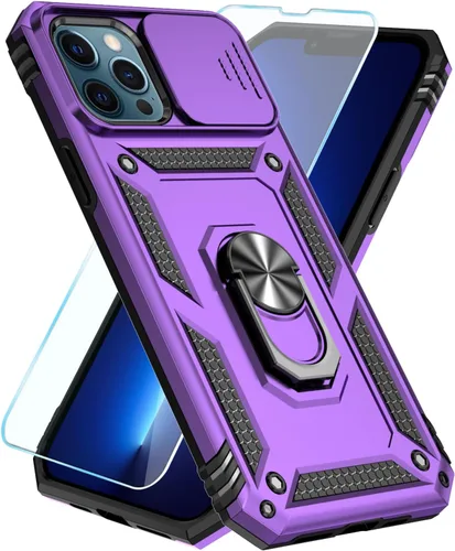 Vista 19 de SunStory Funda compatible con iPhone 12/12 Pro con protector de pantalla HD, cubierta de cámara deslizante y soporte de anillo giratorio