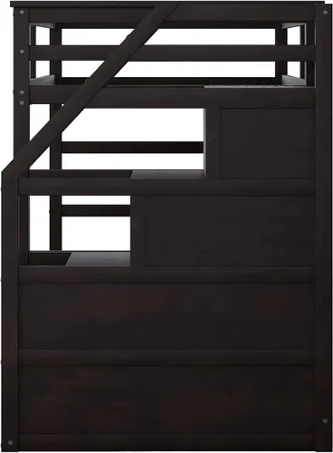 Vista 186 de Harper & Bright Designs Litera de tamaño matrimonial sobre matrimonial con 3 cajones, litera de madera maciza con almacenamiento y riel de Gris