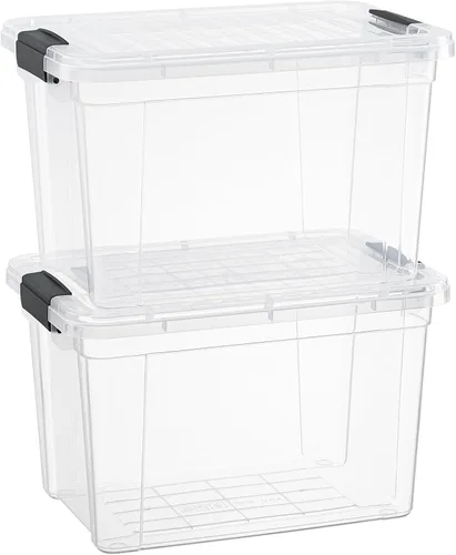 Vista 32 de Superio Pequeñas cajas de almacenamiento planas transparentes con tapas, contenedores de plástico de 4.5 cuartos de galón para organizar, cajas