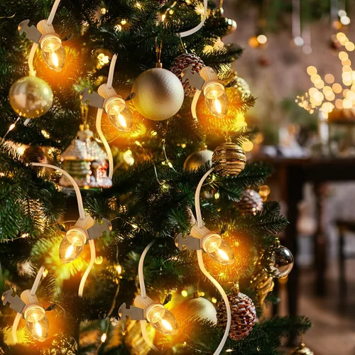 Vista 7 de LaWana Luces de pueblo de Navidad con 10 bombillas LED de color blanco cálido, cable de luz C7, decoración para casas de pueblo de Navidad