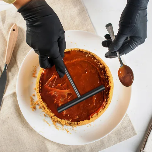 Vista 2 de Cabilock Esparcidor de crepé y espátula: Esparcidor de crepé de acero inoxidable y kit de espátula de crema para pastel en forma de T Herramienta