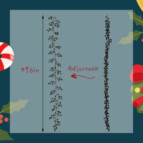 Vista 3 de Greentime - Guirnalda de Navidad de bayas negras, bayas negras artificiales para decoración de interiores y exteriores del hogar para invierno