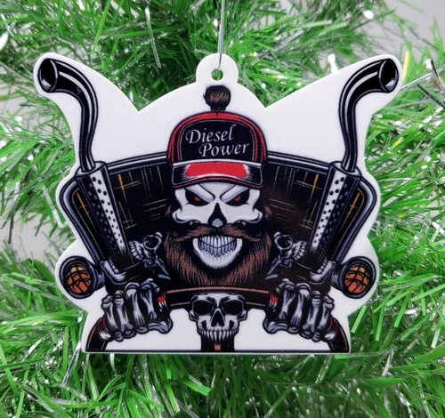 Vista 2 de Adorno navideño con temática de motor diésel de 18 ruedas Big Rig