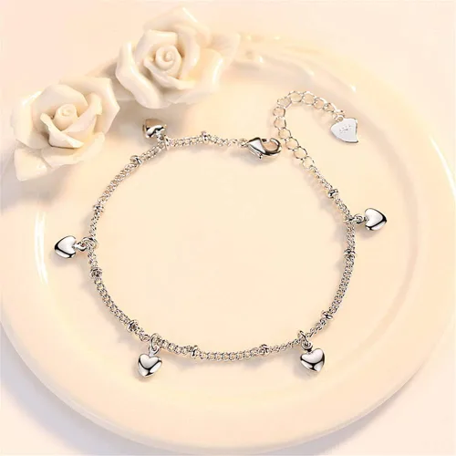 Vista 3 de kelistom Pulseras de plata de ley 925 para mujeres adolescentes y niñas pulsera de cadena con dije de corazón de amor joyería de moda regalos