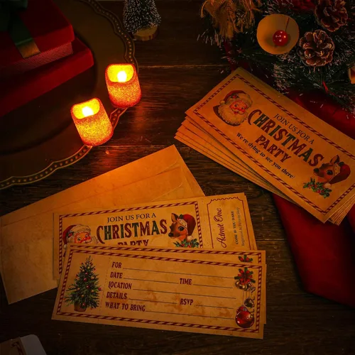 Vista 7 de Woanger 50 invitaciones de Navidad con sobre, 25 tarjetas de invitaciones de fiesta de Navidad y 25 sobres, relleno de invitaciones en blanco