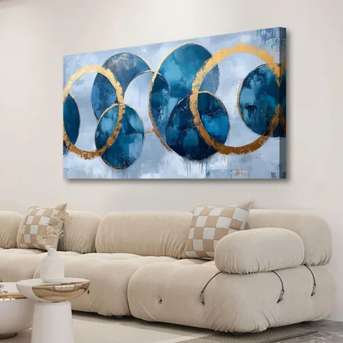 Vista 8 de Cuadros abstractos, arte de pared para sala de estar, oficina, dormitorio, decoración de pared, arte de pared con anillo, pinturas modernas, azul