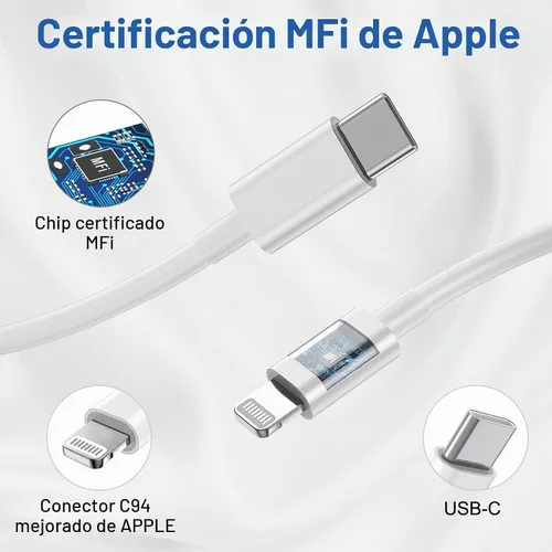Vista 4 de Paquete de 4 cargadores rápidos para iPhone [certificado Apple MFi] 2 piezas de bloque de cargador de pared tipo C de Apple con 2 cables USB C a