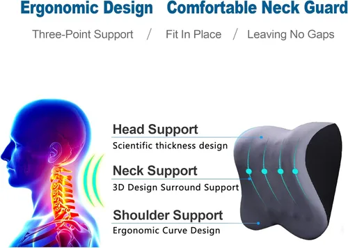 Vista 3 de Almohada cervical para aliviar el dolor de cuello y soporte cervical, almohada de espuma viscoelástica para asiento de automóvil con correa