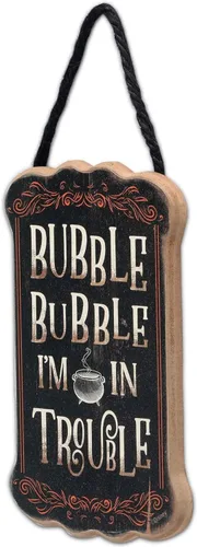 Vista 2 de Disney Hocus Pocus Bubble Bubble - Decoración colgante de pared de madera con texto en inglés "I'm In Trouble", divertido letrero de Hocus Pocus